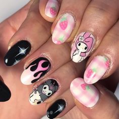 Pin by Nicole S on Nail Inspo Goth nails, Anime nails, Hello kitty nails Sanrio Nails, Paznokcie Hello Kitty, Group Cosplay, Anime Nails, Goth Nails, Grunge Nails, Hello Kitty Nails, Really Cute Nails