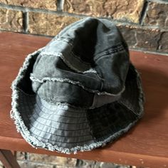 Size All Gray Distressed Hat, One Size Fits Most, Black Adjustable Bucket Hat For Fall, Adjustable Black Bucket Hat For Fall, Black Distressed Hat For Summer, Distressed Black Hat For Summer, Black Bucket Hat For Spring, Vintage Black Distressed Hat, Vintage Distressed Black Hat, Spring Gray Bucket Hat