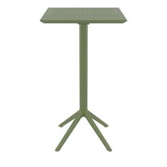 a green table with three legs and a square top on an isolated white background,