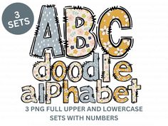 an alphabet with flowers on it and the words abcg doodle alphabet, 3 png