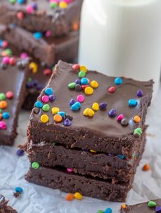 chocolate brownies with sprinkles and milk