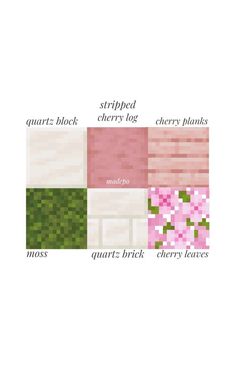 an image of different colored blocks with text on them that says,'quarti block cherry flakes '