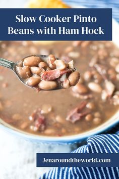 If you are a person who loves Southern cooking, you will love this easy recipe for Slow Cooker Pinto Beans with Ham Hock. In the South, or at least in my house, we refer to them as brown beans. Either way, they are delicious! Slow Cooker Dried Beans, Crockpot Beans And Ham Hock, Hammock And Beans Crockpot, Ham Hawks And Beans, Hammock And Beans, Slow Cooker Pinto Beans And Ham, Hammocks And Beans, Slow Cooker Ham And Beans