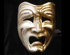 Tragedy or Comedy masks for theater lovers. These masks are traditional and original papier-mache Venetian masks, handmade and decorated with gold-leaf, acrylics, stucco. All our masks are handmade papier-machè masks made in Venice. Our decorators use techniques typical of the Venetian tradition such as stucco, acrylics, gold and silver-leaf, macramè, passementerie, pearls and crequelè to give you a wide range of masks. This shape is available in many different designs, colors and techniques. We Comedy Mask, Mask Face Paint, Tragedy Mask, Theatre Masks, Venetian Masks, Costume Masks, Venetian Mask, Beautiful Mask, Mask Face