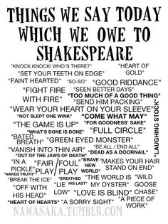 a poster with words that say things we say today, which we one to shakespeare