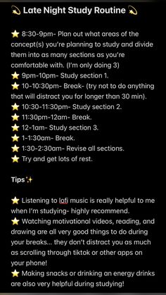 the night study routine is shown with gold stars