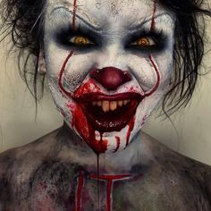 Cool Scary Makeup Looks, Clown It Makeup, Scary Pennywise Makeup, It Makeup Clown, Pennywise Makeup Boy, It Makeup Clown Pennywise, Clown Scary Makeup, Scary Clown Makeup Ideas, Creepy Halloween Makeup Ideas Scary