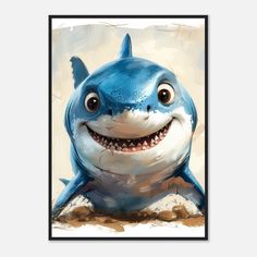 a painting of a smiling blue shark