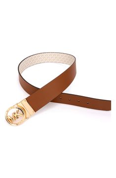 Logo detailing gives an iconic side to this reversible leather belt. Leather Imported Brown Leather Belt With Metal Logo, Luxury Brown Belt With Metal Logo, Designer Brown Belt With Metal Logo, Designer Brown Belts For Workwear, Belt Leather, Leather Belt, Vanilla, Michael Kors, Nordstrom