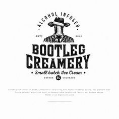 the logo for bootlegg creamery, small batch ice cream is shown in black and white