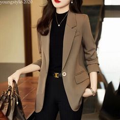 Premium Quality Elegant Office Lady One Button Business Workwear Casual Jacket Coat Suit Blazer, Women's Coats, Jackets & Vests Blazers Women, Suit Jackets For Women, Brown Suits, Business Suit, Professional Outfits, Suits Coats, Business Attire, Spring And Autumn, Casual Jacket