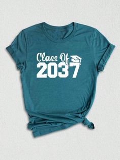 Introducing our vibrant and unique "Growing Up Class of 2037" T-shirt! ✨ Created to commemorate the journey from kindergarten to graduation, this shirt is the perfect way to cherish precious school memories and celebrate the remarkable achievements of your loved one. ✨ Crafted with high-quality materials, this School Memory Shirt is designed to provide exceptional comfort while beautifully showcasing the important milestones in your child's educational journey. It is a versatile piece that can b Graduation Gift Short Sleeve T-shirt With Text Print, Graduation Gift Text Print T-shirt, Short Sleeve Text Print T-shirt For Graduation, Casual Short Sleeve T-shirt For Graduation Gift, Letter Print T-shirt For Graduation, Green Letter Print T-shirt For End Of School Year, Cotton T-shirt With Letter Print For Graduation Gift, Short Sleeve Tops With Letter Print For Graduation Gift, Cotton Short Sleeve T-shirt As Graduation Gift