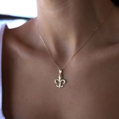 Ⓜ Fleur De Lys Necklace Flower 14K Solid GoldPendant Necklace Lily Flower Gift For Women Birthdays Valentine's Day Dainty Minimalist Medieval Symbol Paired with white, representing concepts such as cleanliness, abundance, purity, this elegant symbol is eternal love and devotion. It has been used by many societies belonging to different religions throughout thousands of years of history. The lily flower is an important purification tool for constant struggle. Therefore, it is an unmissable opport Medieval Symbols, Lily Necklace, French Gifts, Tiny Elephant, Beautiful Gold Necklaces, Necklace Chain Lengths, 14k Gold Necklace, Birthday Wishlist, Birthday Woman