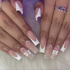 Bday Nails, Nail Appointment, Matric Dance, Formal Nails, Floral Nail Designs, Cute Spring Nails, Floral Nail, French Tip Acrylic Nails