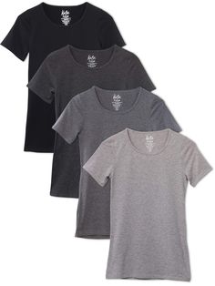 PRICES MAY VARY. 4 Pack Classic Scoop Neck Tee for Women Longer Length - Great for Layering or Extra Coverage Scoop Dip is "Classic" - Not Super Deep - Just More Open a Dipping than a Crewneck Slightly Longer Arms - Giving a Flattering Sleeve Cut Fitted Cut - Close to Body Fit - Ideal for Layering or Tighter Wear Looks The Kalon Base Layer Scoop Neck T-shirt for Women is made with extra length and a fitted cut. Thick enough to wear on its own - fitted enough for layering. A classic scoop neck cu Amazon Clothes, Womens Crewneck, Scoop Neck Tee, Tees For Women, T Shirt For Women, Tunic Length, Sleeves (women), Women's Fitness, Base Layer