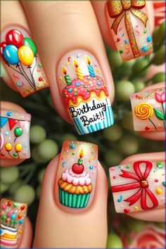 \ Cute But Simple Nails, New Year's Eve Nails, 21st Birthday Nails, Glamorous Birthday, 33 Birthday, Birthday Nail Art, Birthday Nail Designs, Birthday Nail, Henna Nails