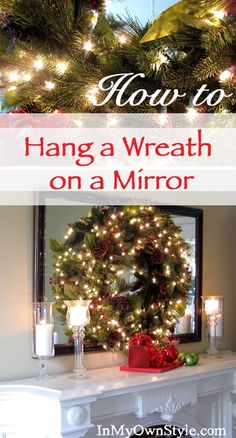 a christmas wreath sitting on top of a mantle