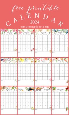 the free printable calendar with flowers on it