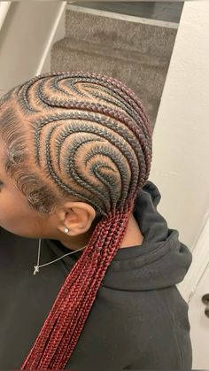 Burgundy Alicia Keys Braids, Red Alicia Keys Braids, Burgundy Stitch Braids, Burgundy Cornrows, Red Stitch Braids, Red Cornrows, Funali Braids, Braiding Tips, Keys Braids