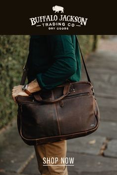 Carry a bag that means something. These men's brown leather bags are handcrafted to handle a lifetime of business, luxury, adventure, and more. Fashion meets function when a bag is as sturdy as it is stylish. This is the bag for the rugged gentleman. Briefcase | Duffle Bag | Messenger Bag | Toiletry Bag Brown Leather Bags, Rugged Gentleman, Buffalo Jackson, Mens Rugged, Waxed Canvas Bag, Rugged Leather, Vintage Leather Bag, Briefcase For Men