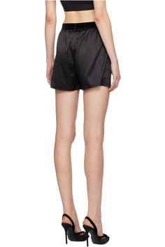 TOM FORD: Black Boxer Shorts | SSENSE Black Shorts With Elastic Waistband For Daywear, Satin Bottoms For Loungewear, Satin Loungewear Shorts, Satin Loungewear Bottoms Short Length, Black Satin Summer Bottoms, Ford Black, Satin Shorts, Boxer Shorts, Silk Satin