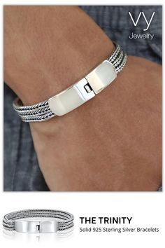 Silver Bracelet The Trinity, Braided Strap, Bracelet Collection, Sterling Silver Bracelet, Silver Bracelets, Sterling Silver Bracelets, Silver Bracelet, 925 Sterling Silver, For Men