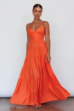 Cheap Flowy Orange Maxi Dress, Affordable Orange Stretch Maxi Dress, Colorful Affordable Sleeveless Maxi Dress, Cheap Flowy Orange Dresses, Affordable Orange Fitted Maxi Dress, Cheap Maxi Dress With Adjustable Straps, Cheap Orange Spaghetti Strap Dress, Burnt Orange Dress Casual Maxi, Coral Color Sun Dress