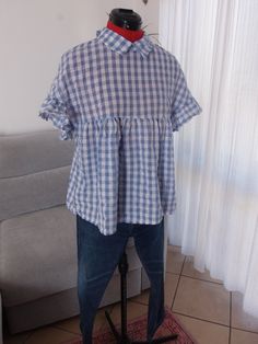 "Vintage sky blue gingham top. 00's vichy print white and blue blouse with ruffles. Fits like a M. Measurements lying flat: Bust: 49 cm / 19.5\" Length: 62 cm / 24\" Very good condition" Blouse With Ruffles, Gingham Top, Gingham Tops, Blue Gingham, Blue Blouse, Womens Clothing Tops, Sky Blue, Gingham, Blue Sky