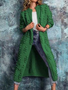 Come to Stylewe to buy Sweater coat at a discounted price, SPU: 19SW9787A7, Color: Green, Material:Acrylic, Elasticity:High Elasticity. Crochet Duster, Long Sweater Coat, Gilet Long, Colored Cardigans, Winter Vest, Pullover Outfit, Wardrobe Classic, Winter Cardigan, Duster Cardigan