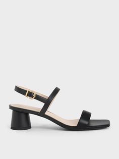 Slim Back, Style Rut, Casual Basics, Ankle Strap Block Heel, Kitten Heel Sandals, Black Shade, Charles Keith, Slingback Heel