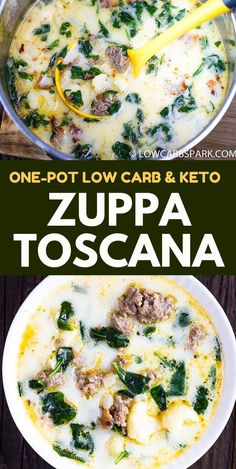 one pot low carb and keto zupa toscana soup with spinach