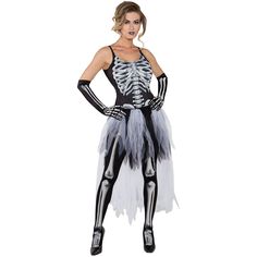 a woman in skeleton costume posing for the camera