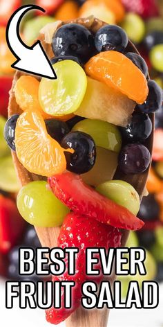 the best ever fruit salad is on top of an ice cream cone