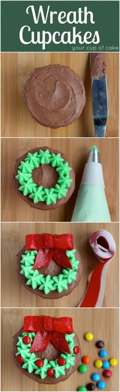 the steps to make a christmas wreath cake