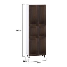 the measurements for a tall cabinet with four doors and two shelves on each side,