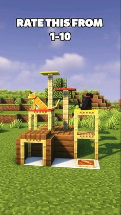 an image of a minecraft table and chair in the middle of a grass field