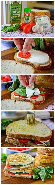 the process of making a sandwich with cheese and tomatoes