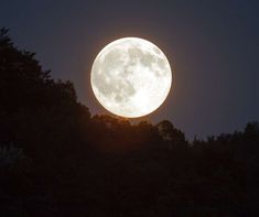 the full moon is shining brightly in the sky