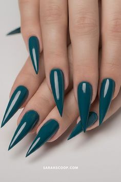 Teal Nail Ideas, Teal Palette, Matte Nail Colors, Teal Nails, Teal Ombre, Stiletto Nail Art, Summer Manicure, Matte Nails Design, Shades Of Teal