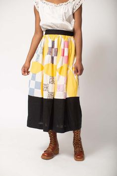 Vintage quilt and 100% linen combined into a breezy skirt with lots of styling potential. each skirt is one-of-a-kind including vintage patchwork. comfy and breathable it layers well for easy wear to make you feel like you’re taking a stroll in the park (even if you’re doing something less fun ha!). garment includes side zipper and clasp.  skirts include vintage patchwork. carleen handpicks textiles that may include wear distress marks and other signs of age intentionally as they believe this ad Vintage Patchwork, Vintage Quilt, Doing Something, Vintage Quilts, Easy Wear, Aging Signs, The Park, Make You Feel, Side Zipper