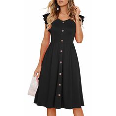 Lamilus Women's Casual Summer Ruffle Sleeve V-Neck Button Down A-Line Swing Party Dress Product Details Size: Small Color: Black Brand: No Brand Mpn: L026 Upc: Does Not Apply Ean: Does Not Apply * Department : Womens * Date First Available : March 29, 2021 Bohemian Style Party, Strapless Ruffle Dress, Fall Family Photo Outfits, Creative Things, Fall Family, Vintage Elegant, Button Down Dress, Fall Photos, Women's Casual