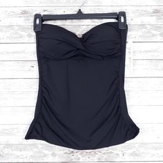 This Is A New Strapless Swim Top With A Twist Front. It Has A Built In Bra, Pads Are Not Removable Size Xs Armpit To Armpit: 12" Length: 15" Black Strapless Stretch Tankini, Fitted Seamless Black Tankini, Fitted Black Seamless Tankini, Black Stretch Tube Top For Beach, Stretch Bandeau Tankini, Black Strapless Swimwear For Spring, Green Swimsuit Bikinis, Black Hipster, Underwire Tankini Tops