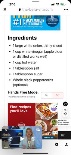 an iphone screen showing the instructions for how to use ingredients on food and drink menus