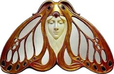 a woman's face is shown in the shape of a butterfly wing