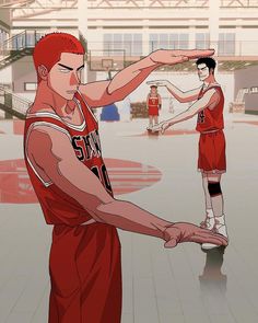 an animated image of a basketball player holding his hand out to the other team member