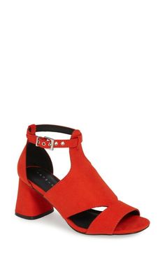 NEW WOMEN’S TOPSHOP DESTINY CUTOUT SANDAL RED SIZE 42 Craft a stylish yet comfortable look with these bold red shoe boots with cut out detail and rounded heel. Versatile enough to wear day or night, rock with jeans or a dress for maximum impact. Heel height is approximately 2.5". About This Item Details Dark leopard spots leap out from the flocked upper of a sandal styled with cutout sides and a slender strap cinched above the ankle. - 2 1/2" heel - Adjustable ankle strap with buckle strap - Tex Trendy Sandals With Block Heel And Red Sole, Trendy Block Heels With Red Sole, Trendy Heels With Red Sole And Block Heel, Modern Red Heels With Stacked Heel, Trendy Open Toe Sandals With Red Sole, Spring High Heel Sandals With Red Sole, High Heel Sandals With Red Sole For Spring, Modern Red Heels With Removable Insole, Bold High Heel Sandals For Spring