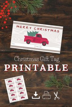 the christmas gift tag printable is displayed on a wooden table