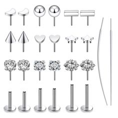 a set of different types of piercings and tips on a white background with clippings