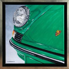 a painting of a green car with the emblem on it's front grills