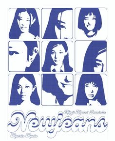 an advertisement with the names of women in blue and white